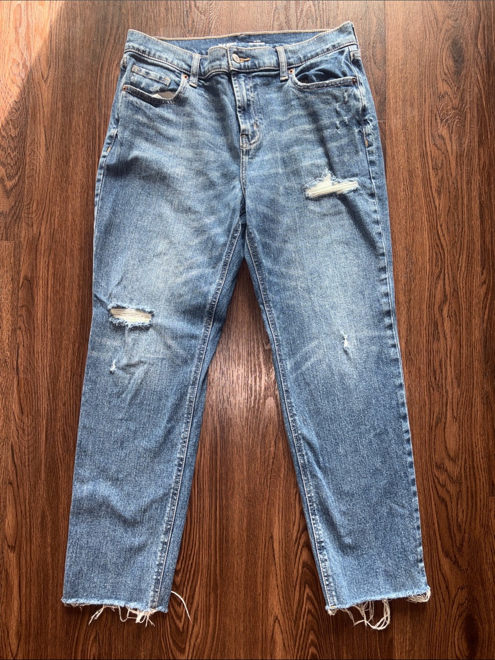 Medium Wash Distressed Straight-Leg Jeans